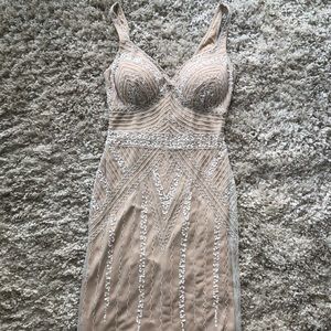 Marina Ivory Short Beaded Cocktail Dress